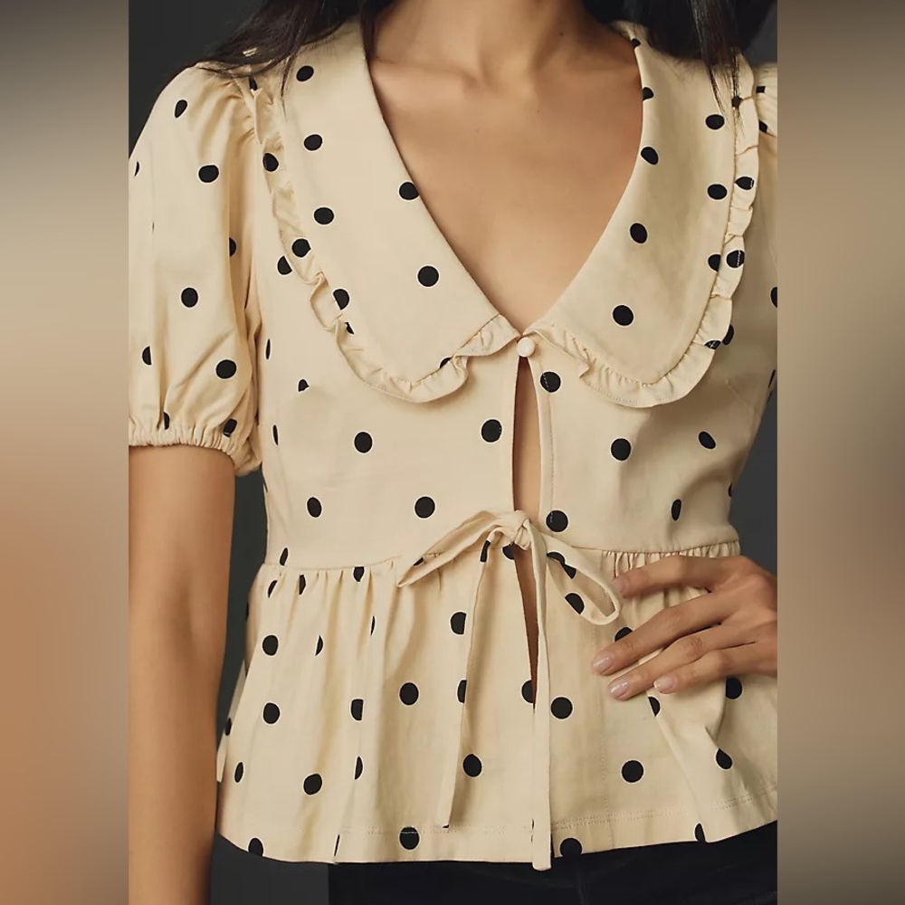 Porridge Anthropologie Gwen Polka Dot Tie Front Top Women’s Large